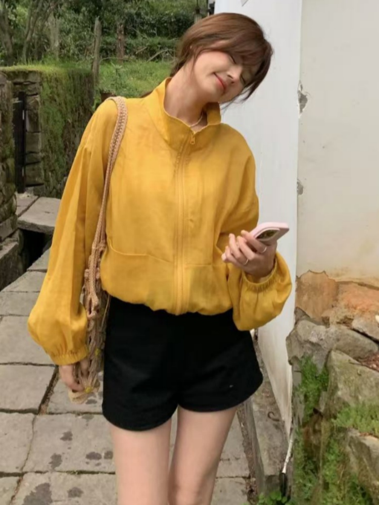 Office Tech Wear - เสื้อแจ็คเก็ตผู้หญิงแบบสั้นบุหนา แขนยาว คอตั้ง สไตล์ลำลอง มีกระเป๋า ปกเสื้อแบบลาペル