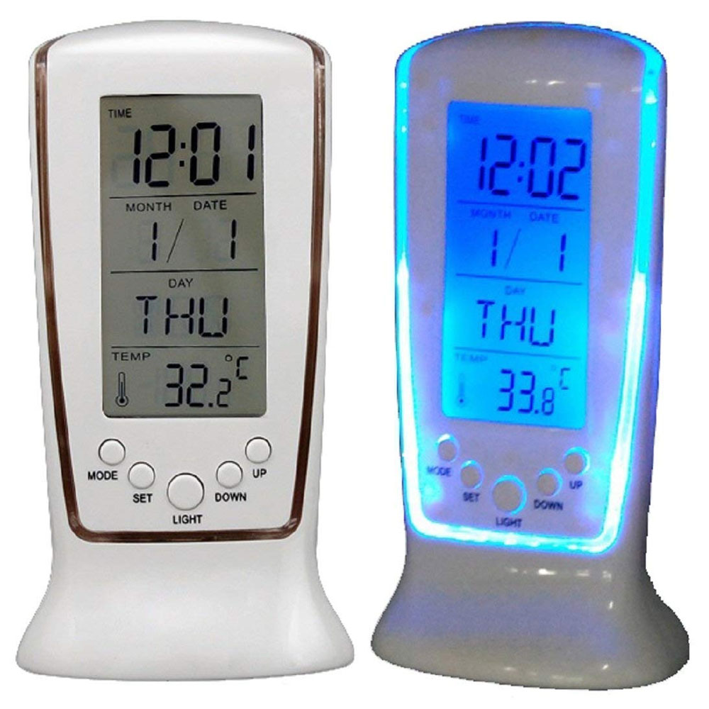 Office Tech Gadgets - นาฬิกาปฏิทินนาฬิกาดิจิตอล LED นาฬิกาตั้งโต๊ะอุณหภูมิข้างเตียงเพลงแสง Multi-Function นาฬิกาปลุกขี้เกียจ