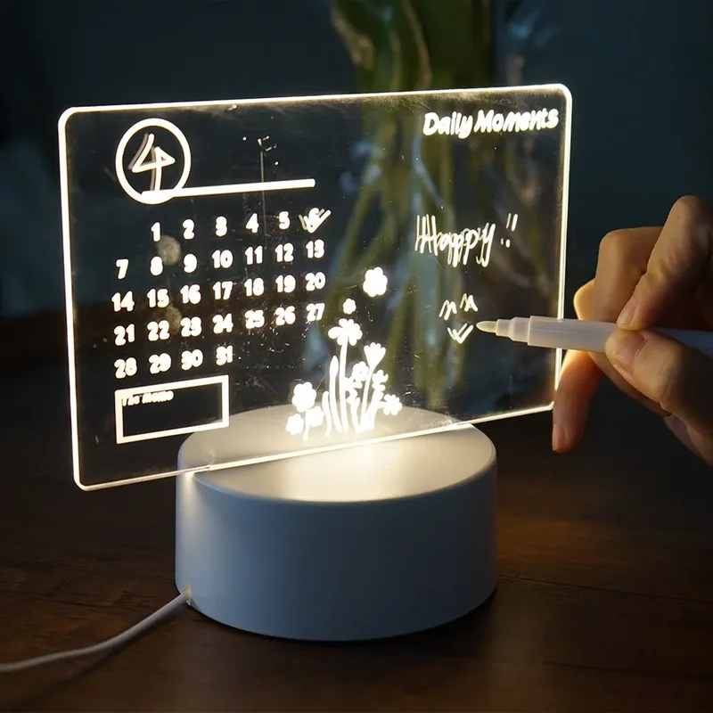 Office Tech Gadgets - กระดานข้อความอะคริลิกแบบเขียนซ้ำได้ | โคมไฟตั้งโต๊ะพร้อมปฏิทินและที่บันทึกแบบสร้างสรรค์ | ของขวัญโคมไฟตั้งโต๊ะสร้างบรรยากาศ