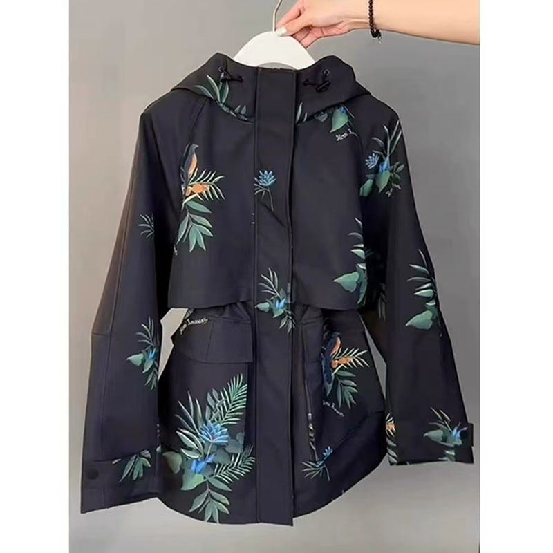 Office Tech Wear - YYAHAHAS เสื้อแจ็คเก็ตกันลมแบบมีฮู้ดสำหรับผู้หญิงทรงหลวมสีดำพิมพ์ลายกราฟิก Urban Techwear เสื้อโค้ทลำลองมาใหม่