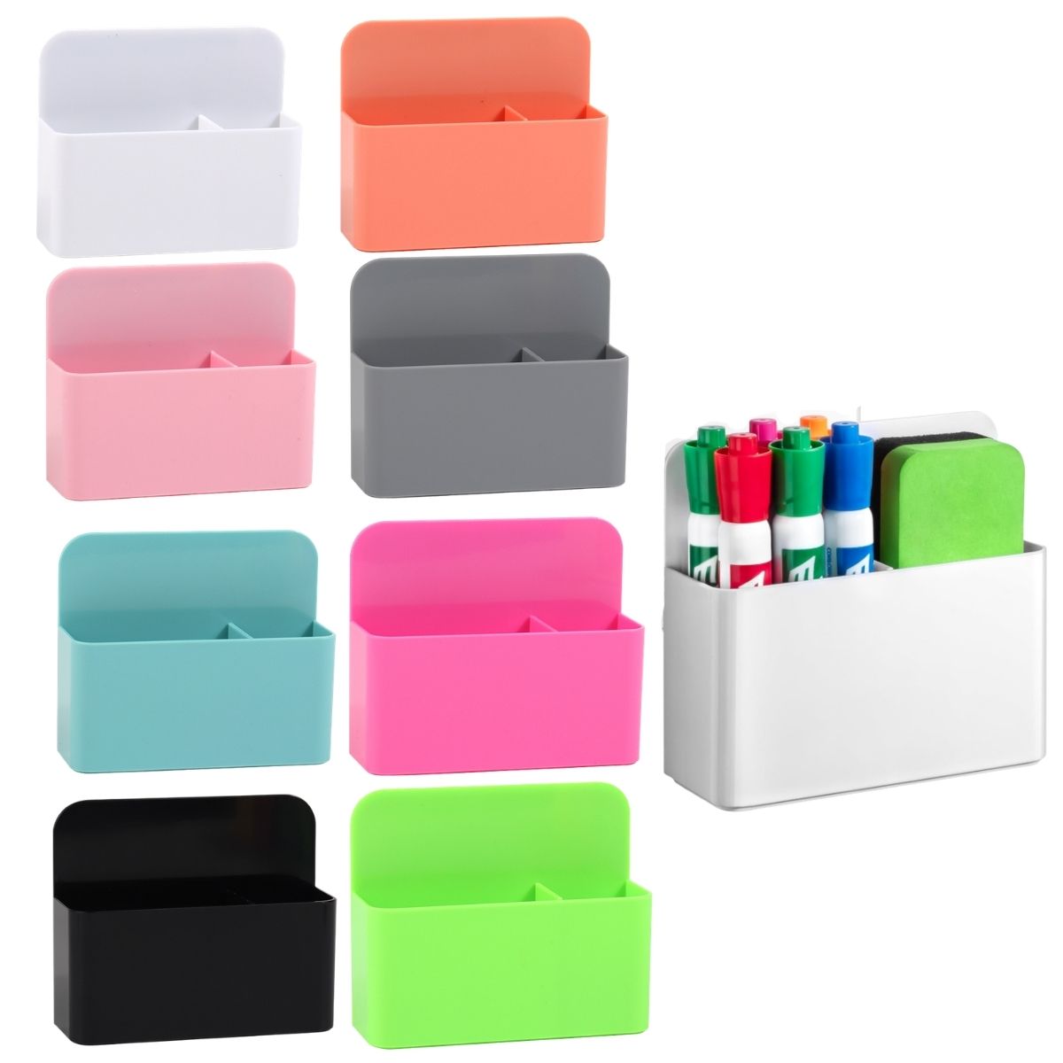 Office Tech Gadgets - ที่ใส่ปากกาไวท์บอร์ดแม่เหล็ก 2 ชิ้น ที่ใส่ปากกาแม่เหล็กพลาสติกสำหรับตู้เย็น ที่ใส่ดินสอแม่เหล็ก