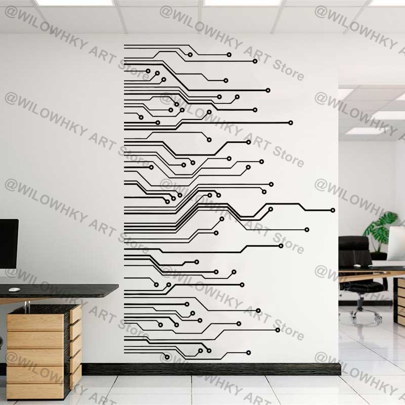 Office Hi Tech - แผงวงจรวิทยาศาสตร์ห้องเด็กเล่นเทคโนโลยีไวนิลศิลปะบนผนังรูปลอกซอฟต์แวร์โรงเรียนวิทยาศาสตร์คอมพิวเตอร์มันรูปลอกติดผนัง D3ตกแต่งสำนักงาน