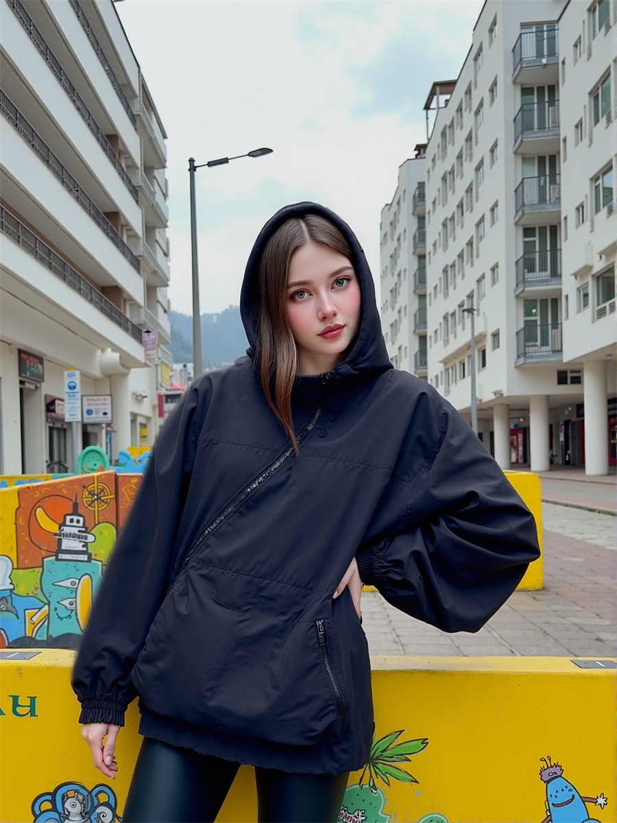 เสื้อแจ็คเก็ตมีฮู้ดแบบซิปทรงหล - Office Tech Wear บทวิจารณ์และราคา